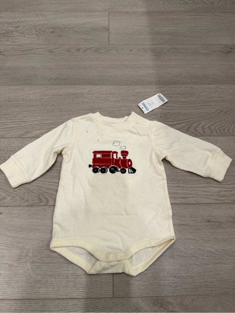 Gymboree Cream Long-Sleeve Bodysuit with Red Train 6-12 m Christmas